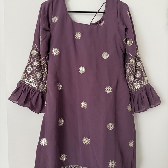 Dusty lavender Embroidered Sharara Set - Picture 3 of 5